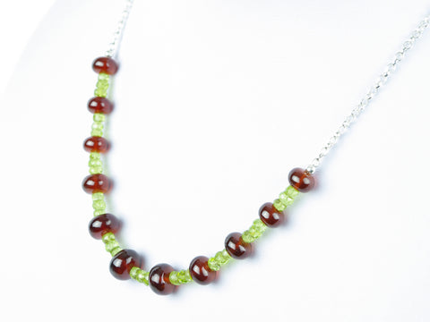 Luxe Necklace - Hessonite Garnet, Peridot, Sterling Silver
