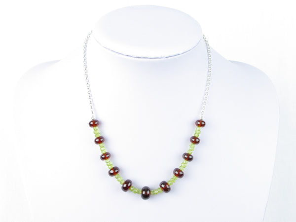 Luxe Necklace - Hessonite Garnet, Peridot with Sterling Silver