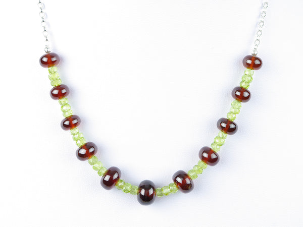 Luxe Necklace - Hessonite Garnet, Peridot on Sterling Silver