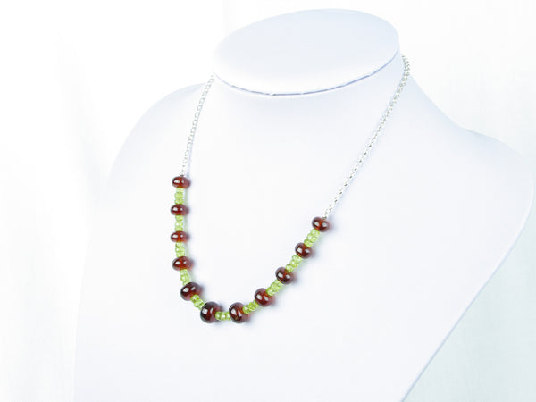 Luxe Necklace - Hessonite Garnet, Peridot & Sterling Silver