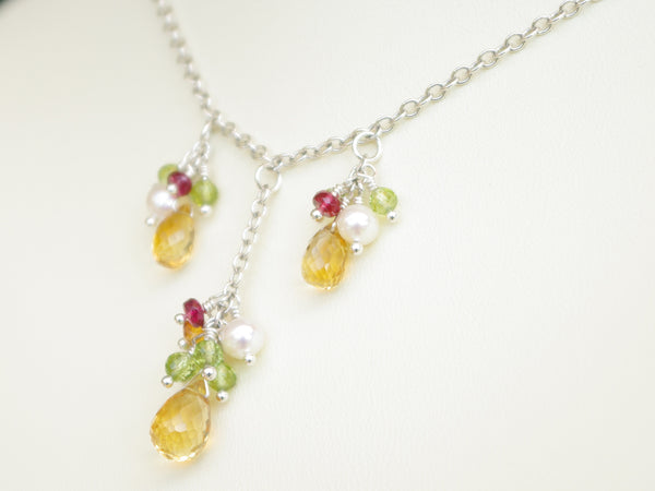 Mustardseed Necklace - Exclusive & Handmade with Citrine, Peridot & Red Spinel