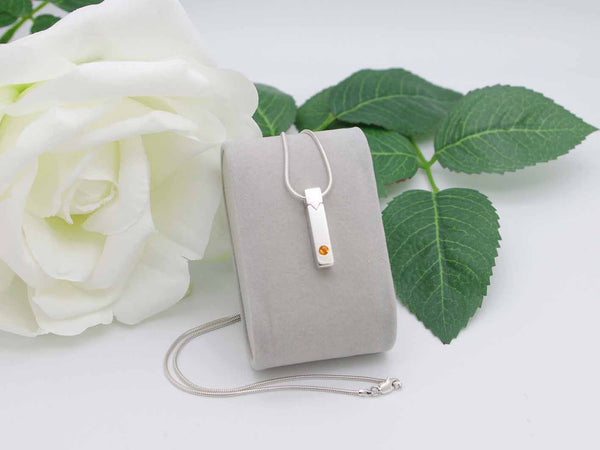 Fire Opal Simplicity Vertical Bar Pendant Sterling Silver Jewellery by Linda
