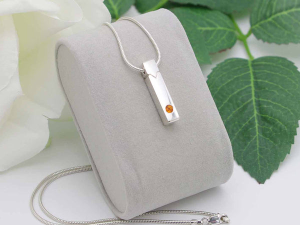 Fire Opal Simplicity Sterling Silver Vertical Bar Pendant Jewellery by Linda