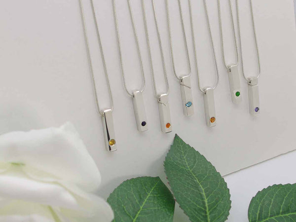 Fire Opal Sterling Silver Vertical Bar Necklace