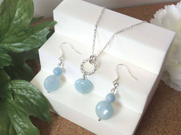 Aquamarine Coin Sterling Silver Necklace and Earrings from Jewellery by Linda