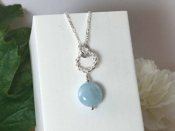 Aquamarine Coin and Mobius Sterling Silver Necklace from Jewellery by Linda