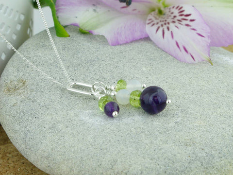 On the Ring Necklace - Amethyst, Peridot, Quartz Silver Necklace