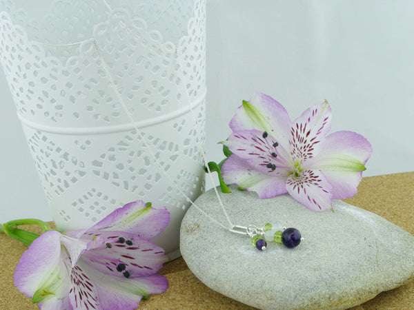 Jewellery by Linda On the Ring Necklace - Amethyst, Peridot, Quartz Silver Necklace