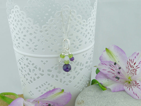 On the Ring Necklace - Amethyst, Peridot, Quartz Sterling Silver Necklace