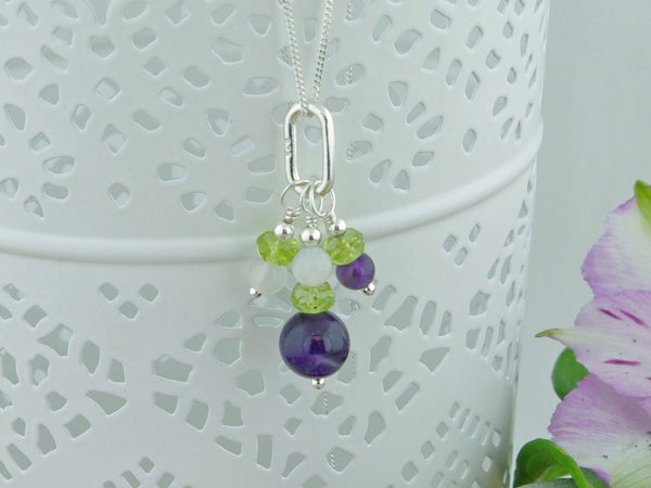 On the Ring Necklace - Amethyst, Peridot and Quartz Sterling Silver Necklace