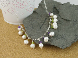 Pearl Dream Necklace - Jewellery by Linda. Freshwater Pearls, Amethyst, Citrine, Peridot, Sterling Silver