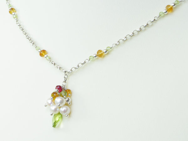 Peaseblossom Necklace - Exclusive & Handmade with Peridot, Citrine & Freshwater Cultured Pearl