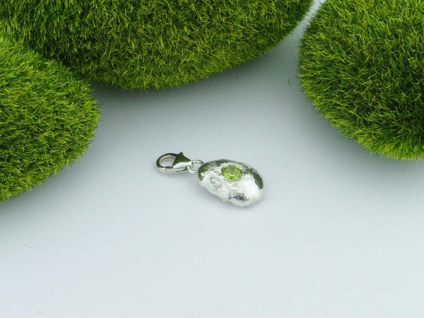 Changbai Peridot Solid Silver Precious Pebble Charm
