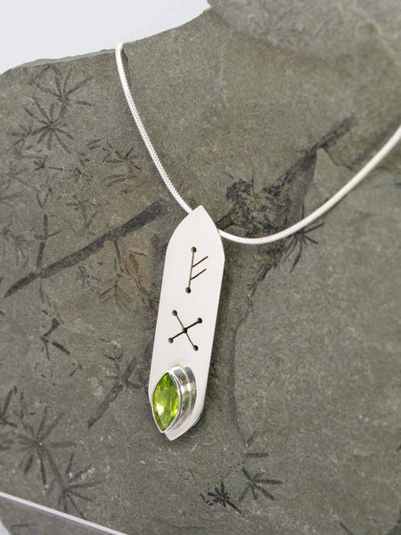 Peridot Marquise gemstone Runic Sterling Silver Necklace