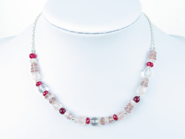 Pretty in Pink Necklace - unique design with Quartz & Sterling Silver