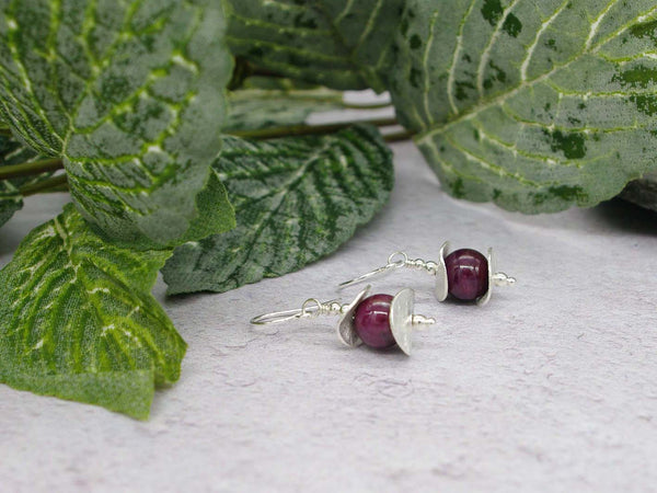 Ruby Discs Earrings - Ruby with Sterling Silver Discs