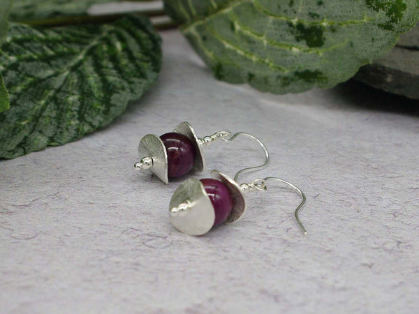 Ruby Discs Earrings - Ruby with Brushed Sterling Silver Discs