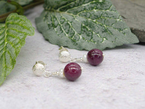 Ruby Round Earrings - Ruby with Pearl Sterling Silver
