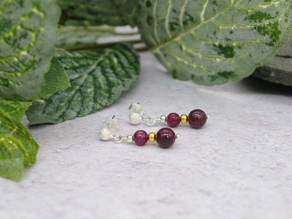 Ruby Stardust Earrings - Ruby with Stardust Sterling Silver Studs