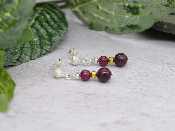 Ruby Earrings - Rubies with Stardust Sterling Silver Studs