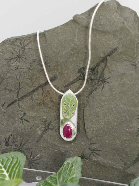 Ruby Runic Sterling Silver Pendant Necklace on snake chain