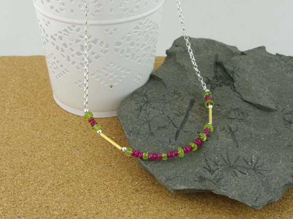 Ruby Rush Necklace from Jewellery by Linda - Ruby & Peridot, Gold & Silver