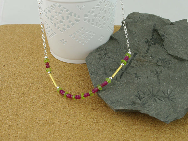 Ruby Rush Necklace - Ruby & Peridot with Gold & Silver from Jewellery by Linda
