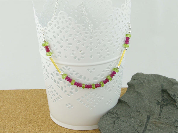 Ruby Rush Necklace - Ruby & Peridot, Gold & Silver from Jewellery by Linda