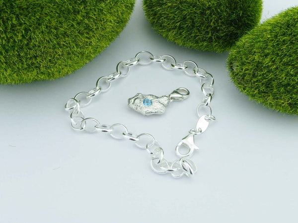 Swiss Blue Topaz Solid Sterling Silver Pebble Charm