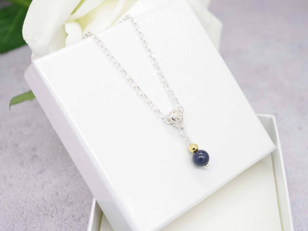 Sapphire Sphere - Sapphire Sterling Filigree Bail Necklace
