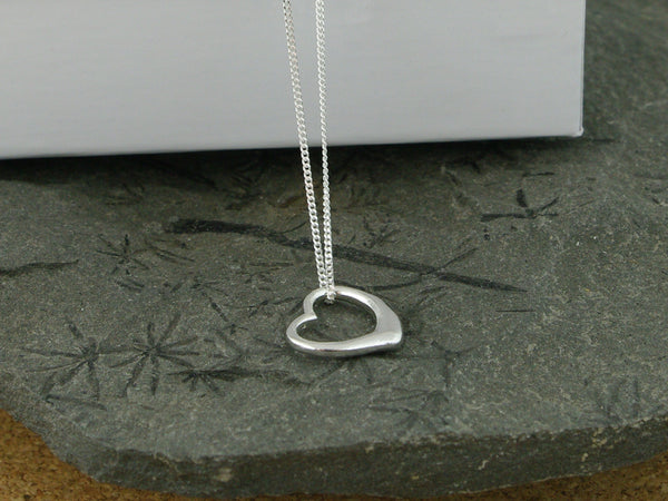 Open Heart Sterling Silver Charm Necklace