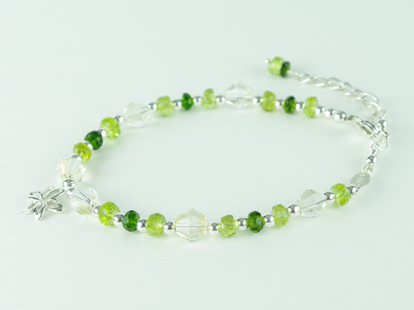 Spring Flower Bracelet - Peridot, Citrine, Diopside with Sterling Silver Charm