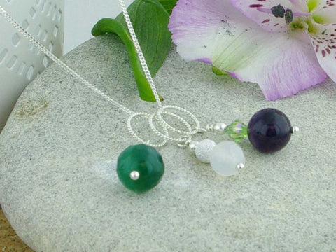 Jewellery by Linda Three Rings Necklace - Amethyst, Agate and Swarovski Sterling Silver Necklace