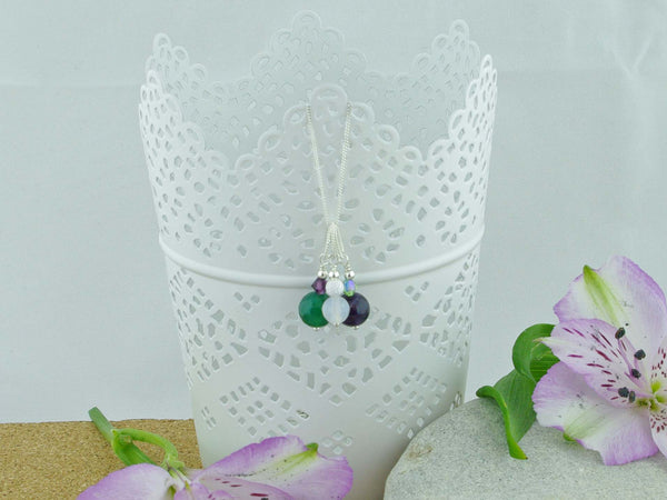 Three Rings Necklace - Amethyst, Agate and Swarovski Silver Necklace