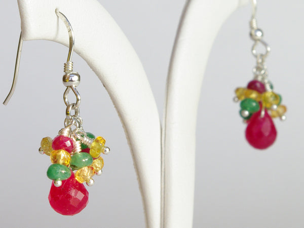 Titania Earrings - Exclusive & Handmade with Precious Gemstones - Ruby, Emerald & Yellow Sapphire
