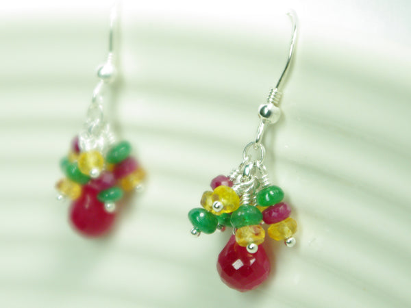 Titania Earrings - Exclusive & Handmade with Precious Gemstones - Ruby, Emerald & Yellow Sapphire