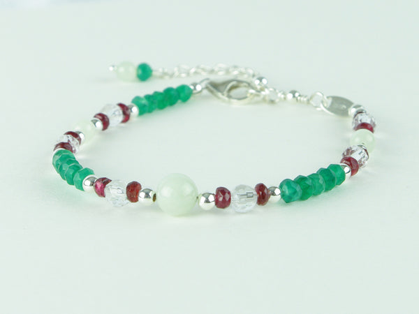 Virtue Bracelet - Jadeite, Red Spinel, Green Onyx, Sterling Silver