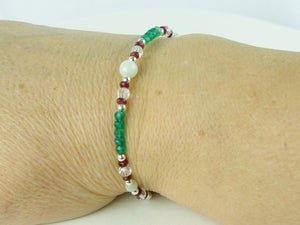 Virtue Bracelet - Jadeite, Red Spinel, Green Onyx, Sterling Silver shown worn