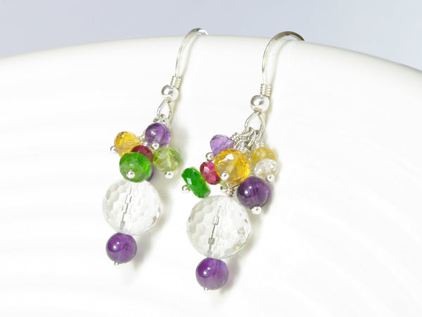 Dew Earrings - Exclusive & Handmade with Yellow Sapphire, Diopside & Amethyst