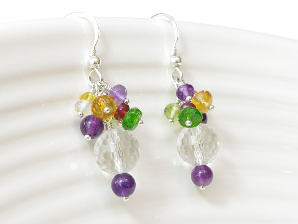 Dew Earrings - Exclusive & Handmade with Yellow Sapphire, Diopside & Amethyst